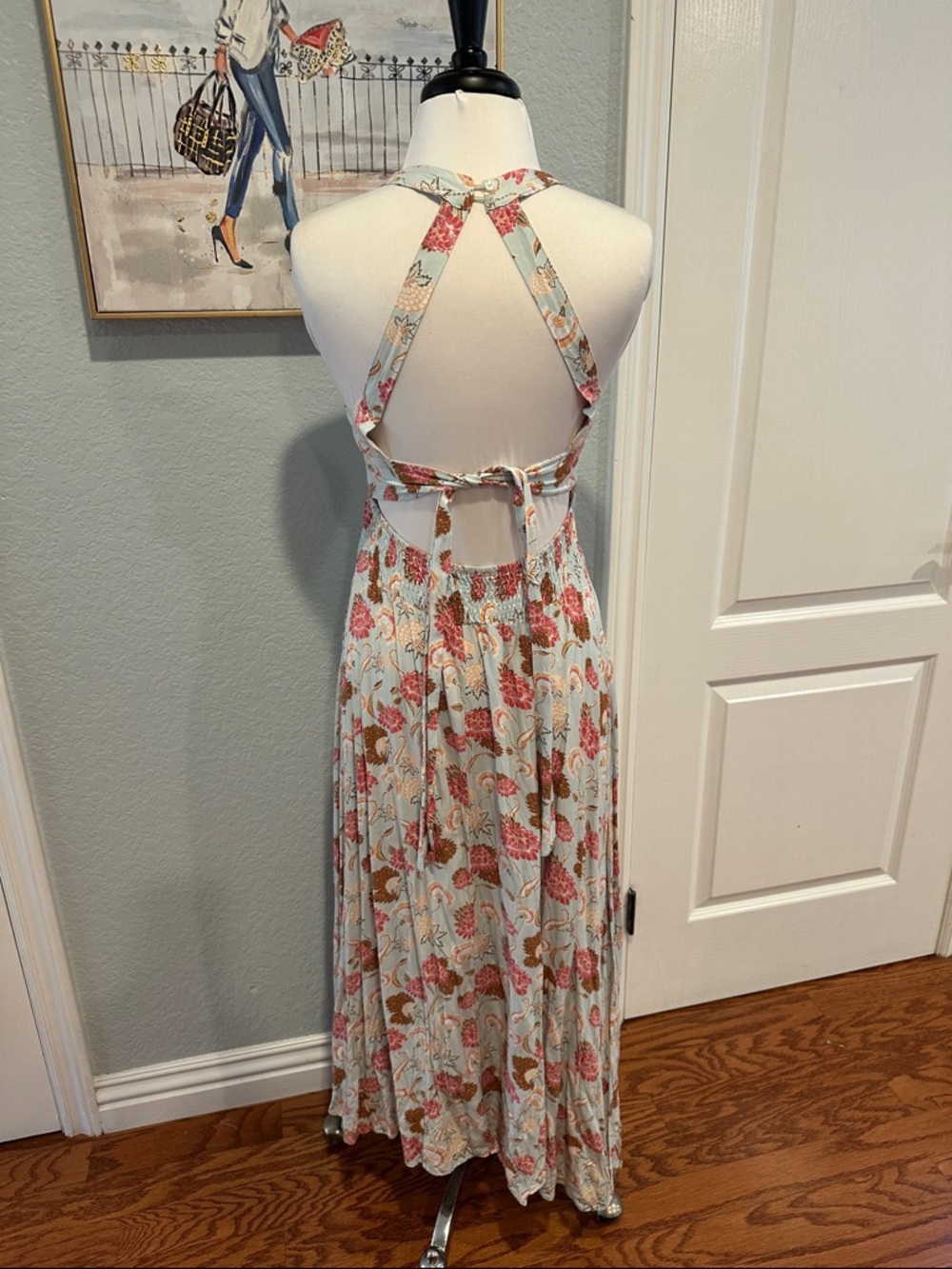 Jaase Sz Small Halter Maxi Dress in Light Blue and Pink Floral with Sexy Back - Picture 6 of 11